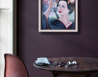 日本画 桜の枝を持つ女性 女は花である
