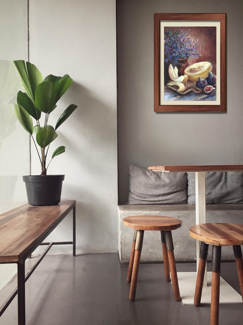 This laconic painting is filled with symbols from different cultures but will complement your home. In Feng Shui, lavender is associated with peace, tranquility, and spiritual healing. It is believed to invite positive energy, reduce stress, and promote relaxation, making it a popular choice for creating a harmonious and serene atmosphere in homes. 
This painting looks different under daylight and artificial lighting.
This original painting will be a Unique Art decor for Dining room or kitchen.