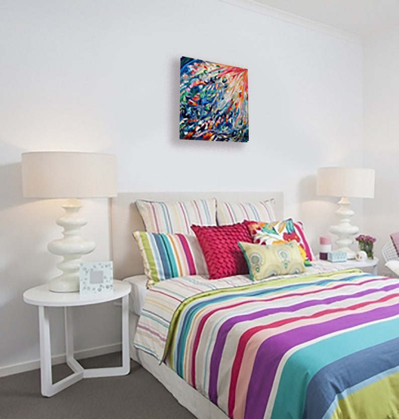 Firebird Tale Original Painting Colorful Living Room Decor Rainbow Color Children's Room