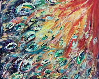 Firebird tale Abstract Original Painting Vibrant color Contemporary Wall Art Modern Colorful Decor Perfect Gift Fairy tale Cheerful Artwork