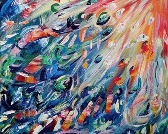 Firebird tale Original painting Colorful Living Room Decor Rainbow color Children&#39;s Room Abstract Modern Wall Art Fairy Tale Unique Gift
