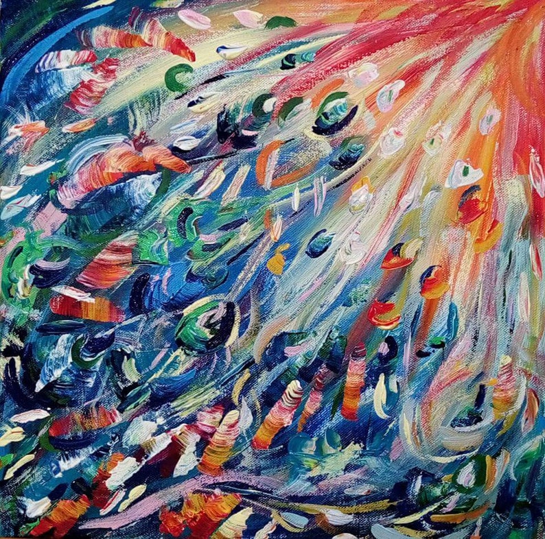 Firebird tale Original painting Colorful Living Room Decor Rainbow color Children's Room Abstract Modern Wall Art Fairy Tale Unique Gift image 1