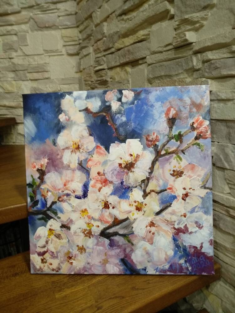 Apple Tree Blossom, 16x16 Spring Floral Wall Art, Original Acrylic ...