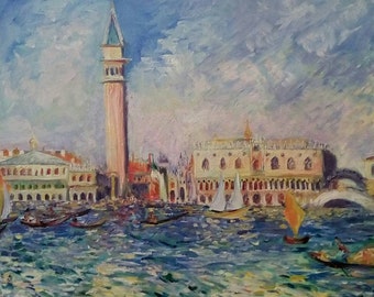 Venice Doge's Palace Impressionistic Oil Painting based on original by Renoir Colorful Living Room Wall Art Decor Impressionism Unique Gift
