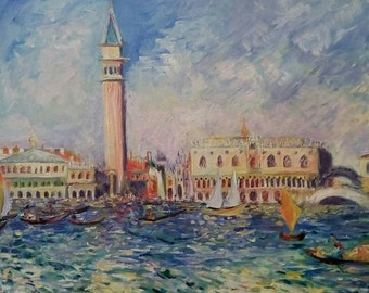 Venice Doge&#39;s Palace Impressionistic Oil Painting based on original by Renoir Colorful Living Room Wall Art Decor Impressionism Unique Gift