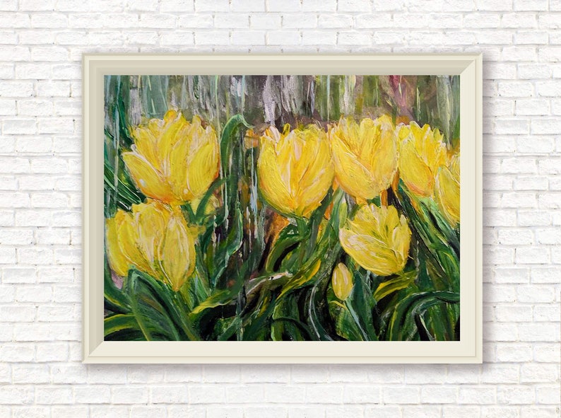 Yellow Tulips Under the Rain Modern Painting Living Room Art Dining ...