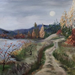 Autumn Lake Landscape Living Room Art Classic Scenery Cabinet Decor Meditative Painting Soft Light Nature tranquility Wall Art Unique Gift