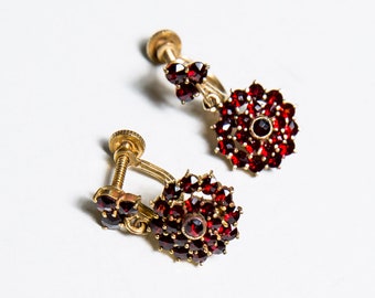 Gorgeous Antique Bohemian Dangle & Drop Screw Back Garnet Earrings Victorian Style Heirloom