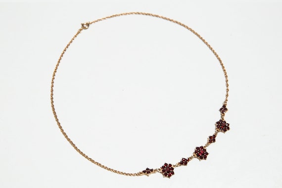 Floral Antique Bohemian Garnet Necklace Victorian… - image 1