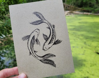 Postkarte Graspapier Fische