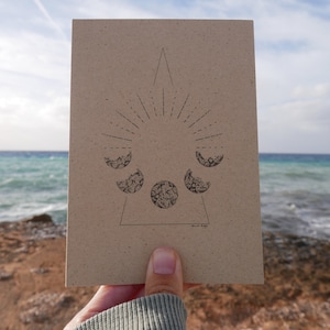 Carte postale papier herbe soleil et lune