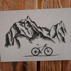 Carte postale montagnes et roue en papier d'herbe image 2