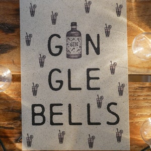 Kerstkaart graspapier GINgle Bells