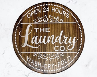 Laundry Co. Wood Sign| Laundry Room Sign | Laundry Sign | Custom laundry sign | Laundry Room Decor | Round Wood Laundry Sign | Housewarming