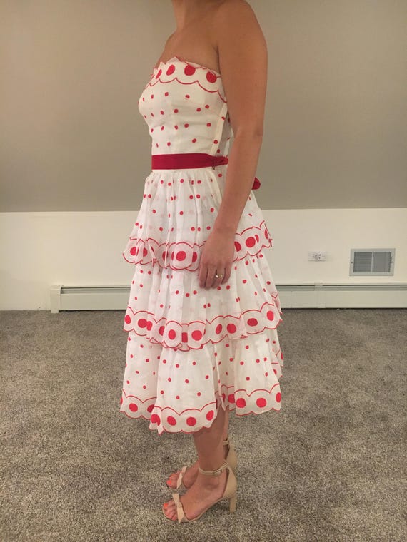 1950s red polka dot dress