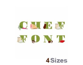 Chef Font - Machine Embroidery Font - 4 Sizes, Lettering, Alphabet, Font Set, Chef Font, Machine Embroidery Applique Fonts