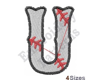 Baseball Letter U - Machine Embroidery Design - 4 Sizes, U Embroidery, Uppercase Design, Baseball, Sports, Machine Embroidery Applique Fonts