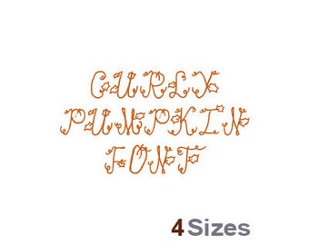 Curly Pumpkin Font - Machine Embroidery Font - 4 Sizes, Lettering, Alphabet, Font Set, Curly Pumpkin Font, Machine Embroidery Applique Fonts
