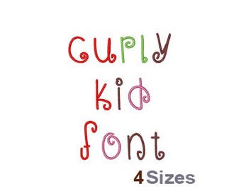 Curly Kid Font - Machine Embroidery Font - 4 Sizes, Lettering, Alphabet, Font Set, Curly Kid Font, Machine Embroidery Applique Fonts