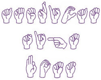 American Sign Language - Machine Embroidery Font - 4 Sizes, Font Set, ASL, American Sign Language, Machine Embroidery Applique Fonts
