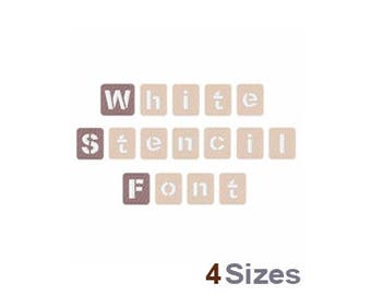 White Stencil Font - Machine Embroidery Font - 4 Sizes, Lettering, Alphabet, Font Set, White Stencil Font, Machine Embroidery Applique Fonts