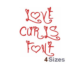 Love Curls Font - Machine Embroidery Font - 4 Sizes, Alphabet, Valentine, Font Set, Love Curls Font, Machine Embroidery Applique Fonts