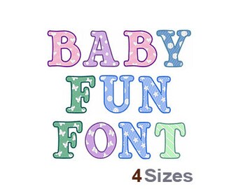 Baby Fun Font Set - Machine Embroidery Font - 4 Sizes, Baby Fun Font, Machine Embroidery Designs Baby, Machine Embroidery Applique Fonts