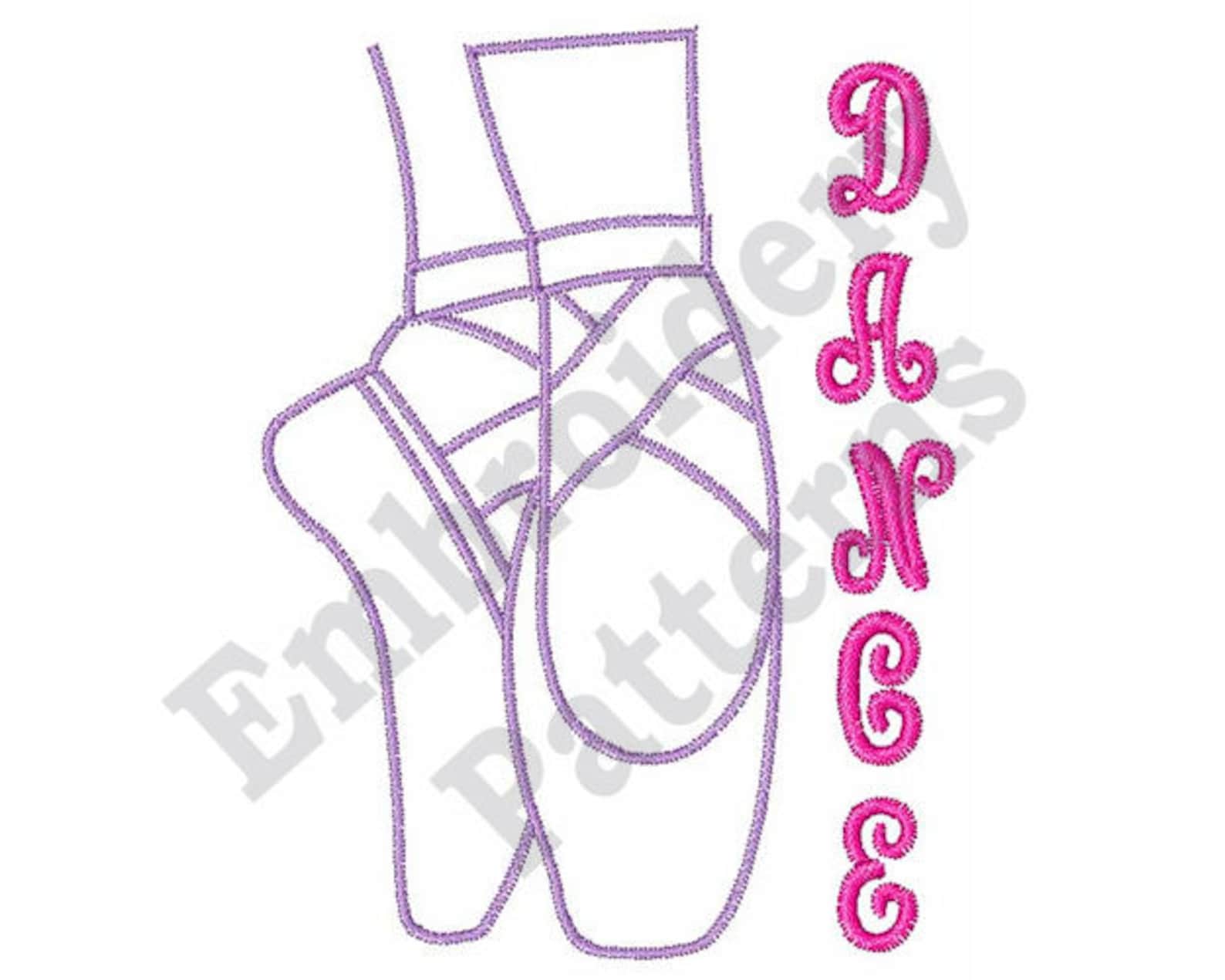 dance lettering - machine embroidery design, pointe embroidery, ballet embroidery