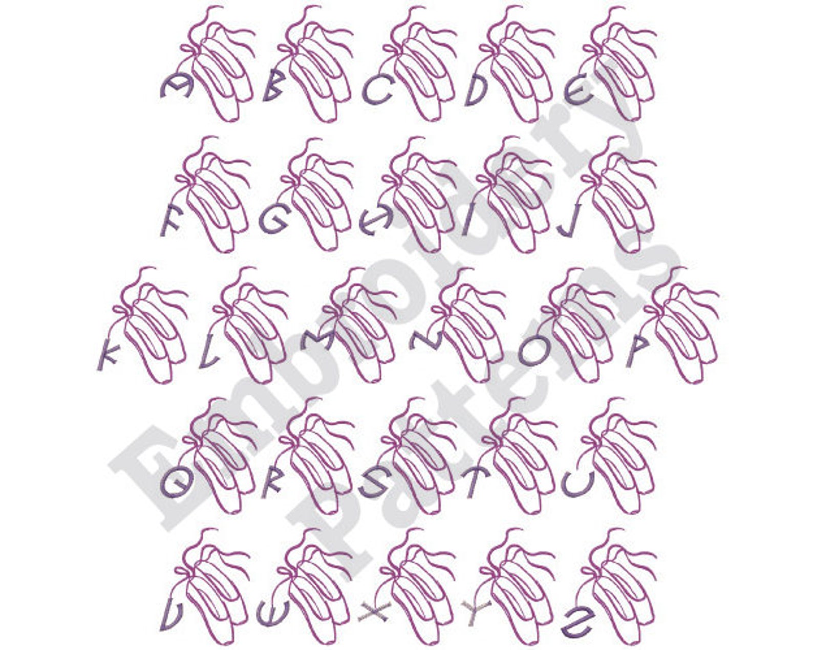 ballet shoes font - machine embroidery font - lettering, alphabet, font set, ballet shoes font, machine embroidery applique font