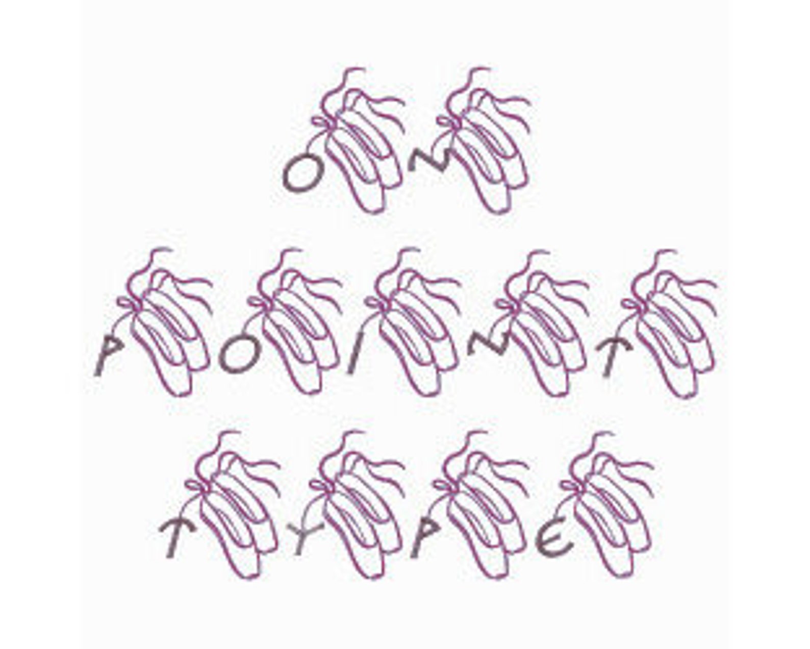 ballet shoes font - machine embroidery font - lettering, alphabet, font set, ballet shoes font, machine embroidery applique font