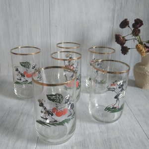Vintage 1990's Set 6 Tall Drinking Glasses Cartoon Insects Print Drinking Glasses Tumblers Water Juice Cocktail Glassware Stemless Barware