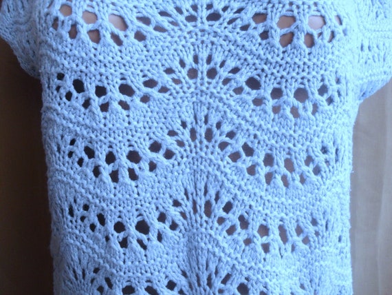 Vintage blue knit top Handmade women blouse cotto… - image 10