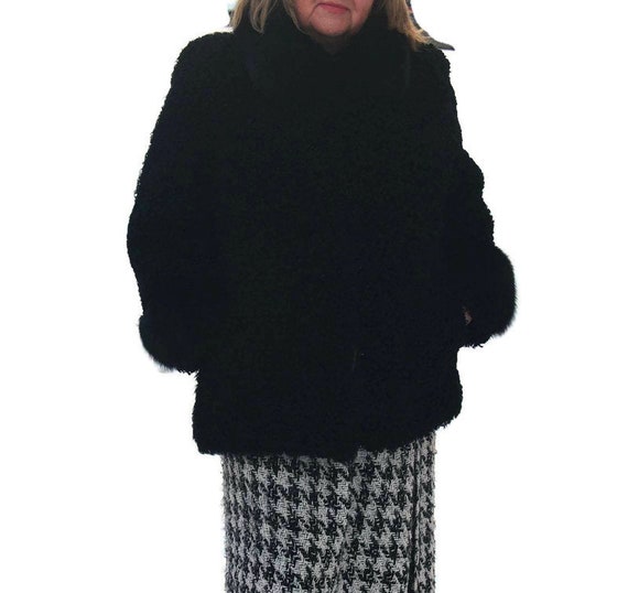 Astrakhan Fur Coat Vintage Black Genuine Lamb Jac… - image 7