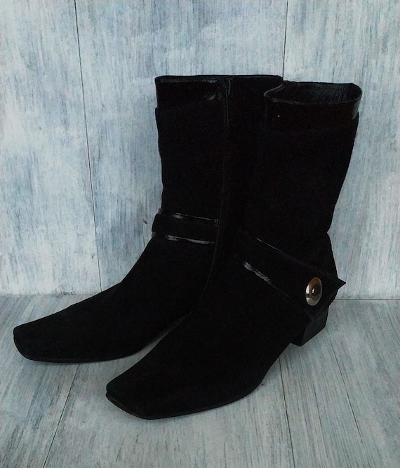 Vintage Black Low Heel Suede Boots 90s Autumn spring Ankle Boots With Lining Genuine Suede Boots Women s Etsy Canada