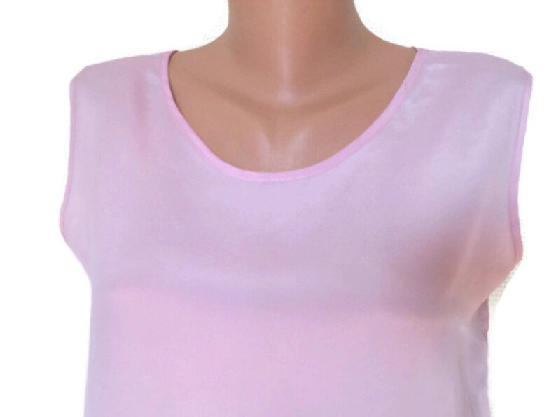 Womens blouse from poly blend Ladies pink vintage tank top 90s. Pink blouse round neck sleeveless cutout size L
