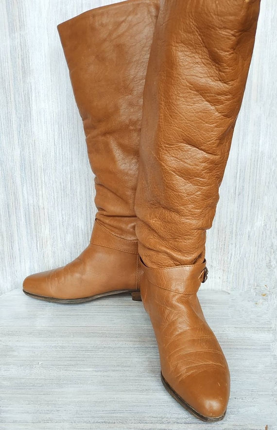 Knee high boots Leather brown tall boots Vintage l