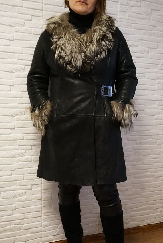 vintage black shearling coat