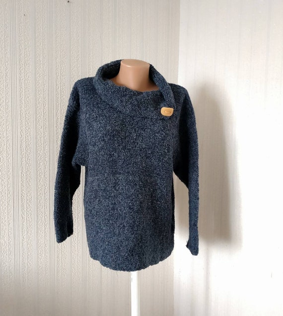 Vintage Wool Boucle Navy Blue Sweater Women Dark … - image 2