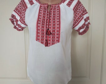 Ukrainian Vyshyvanka Blouse for Girl 11-12 Y Traditionally Embroidery White Linen Party Shirt Handmade Embroidered Folk Modern Blouse