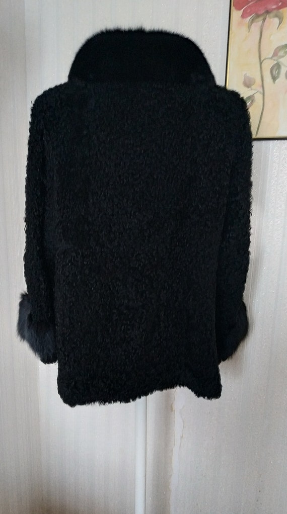 Astrakhan Fur Coat Vintage Black Genuine Lamb Jac… - image 5