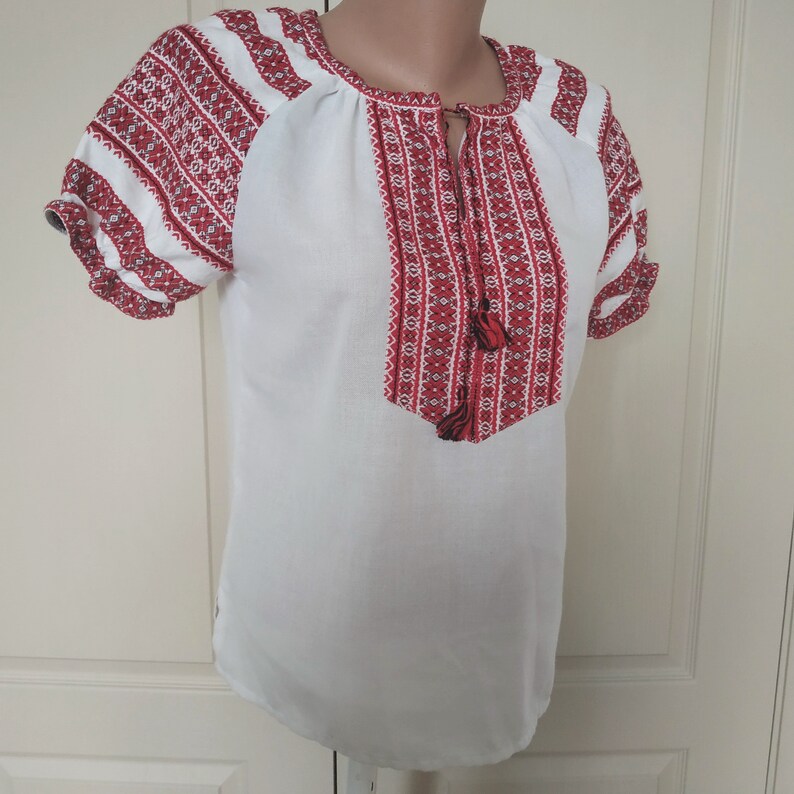 Ukrainian Vyshyvanka Blouse for Girl 11-12 Y Traditionally Embroidery White Linen Party Shirt Handmade Embroidered Folk Modern Blouse imagem 2