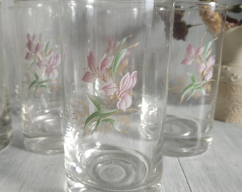 Tall Glasses Flower Print Set 6 Drinking Glasses Juice Vintage Tumblers Water Cocktail Stemless Glasses Barware Glassware Drinkware