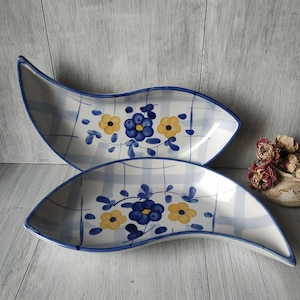 Vintage Blue Yellow White Ceramic Plates Set 2 pcs Dinner Fish Plates Dinnerware Salad Bowls Retro Ceramic Tableware