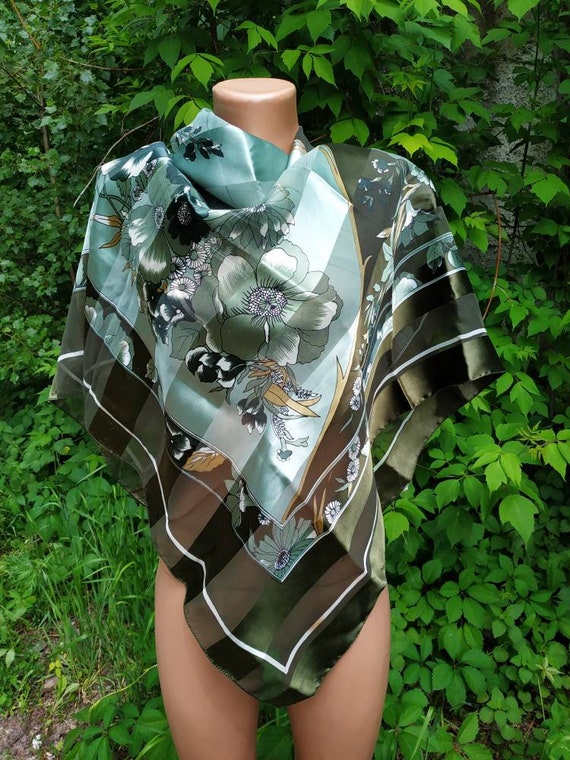 Summer silk shawl Silk bandana Boho chic shawl Gr… - image 3