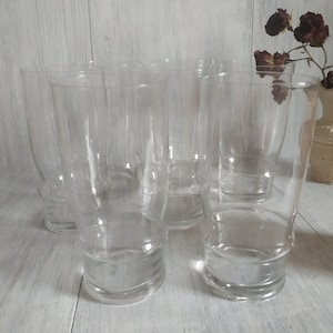 Set 7 Clear Tall Glasses Vintage 1990's Drinking Glasses Juice Tumblers Water Clear Glasses Cocktail Glassware Transparent Stemless Glasses