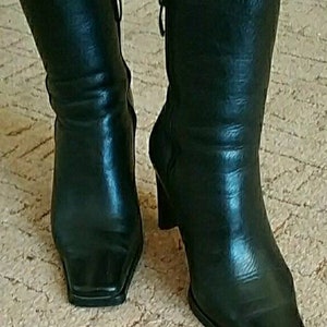 Echte leren laarzen dames vintage zwarte hoge hak laarzen jaren 90 herfst/lente enkellaarsjes met voering