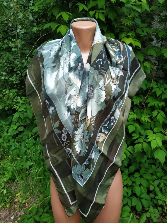 Summer silk shawl Silk bandana Boho chic shawl Gr… - image 4