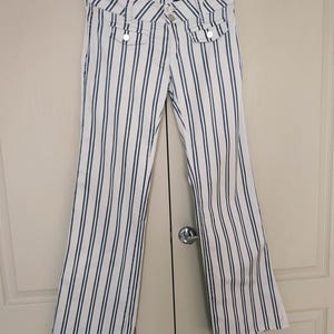 Striped Pants Trussardi Jeans Vintage 2000s Stretchy Flares Pants Women&#39;s Low Waist Trousers Slim Fit