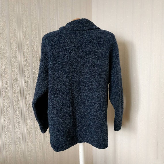 Vintage Wool Boucle Navy Blue Sweater Women Dark … - image 6