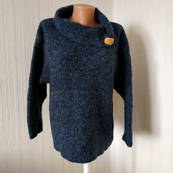 Vintage Wool Boucle Navy Blue Sweater Women Dark … - image 3